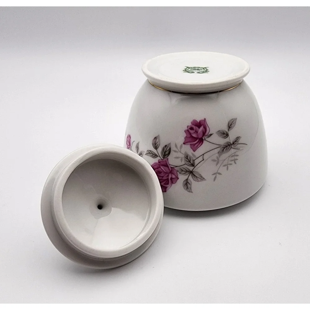 Vintage Tangshan Fine China Sugar‎ Bowl White W/ Pink Roses